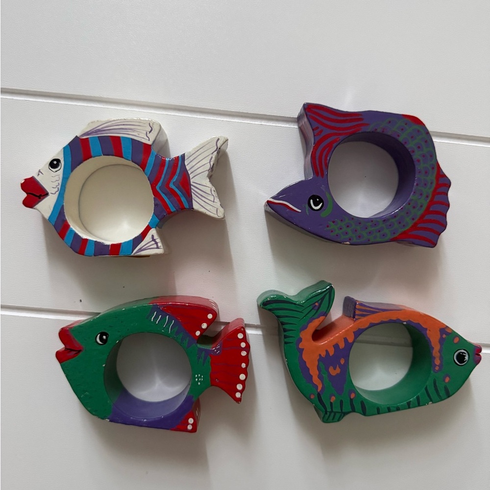 Handcrafted Fish-Shaped Napkin Rings Set - Multicolor